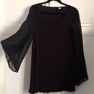 Black, sheer bell sleeved tunic